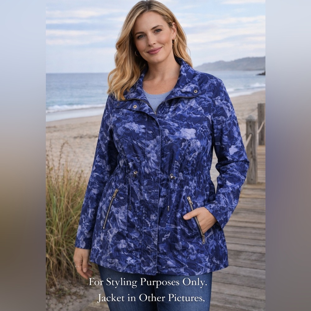 Soft Surroundings Blue Abstract Print Utility Jacket Zip Snap Front Medium